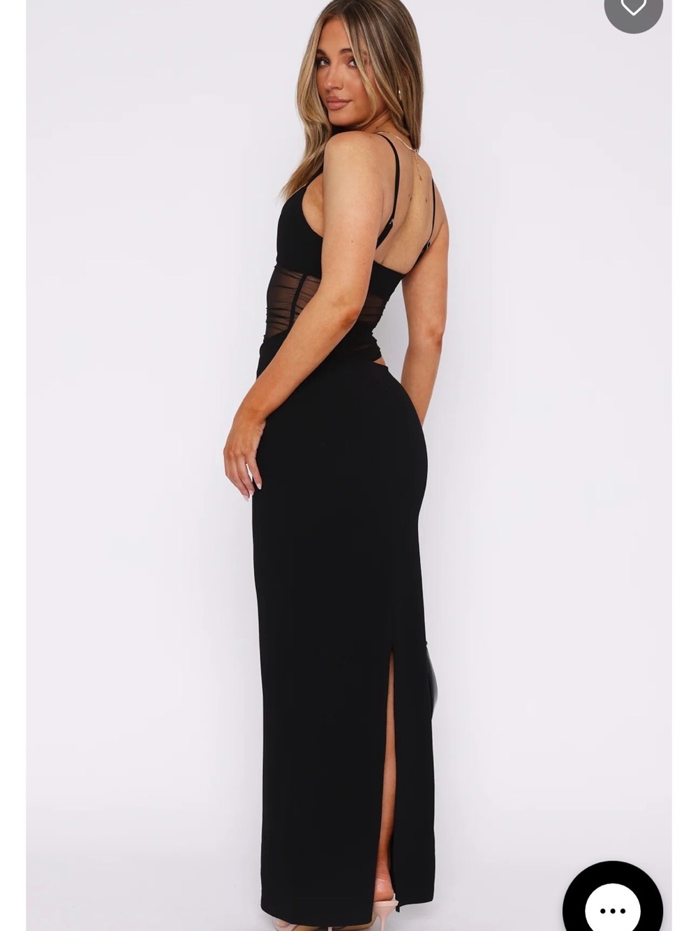 White Fox Boutique Call Me Up Tank Maxi Dress Black Sheer Mesh Panel Going Out - Picture 4 of 9